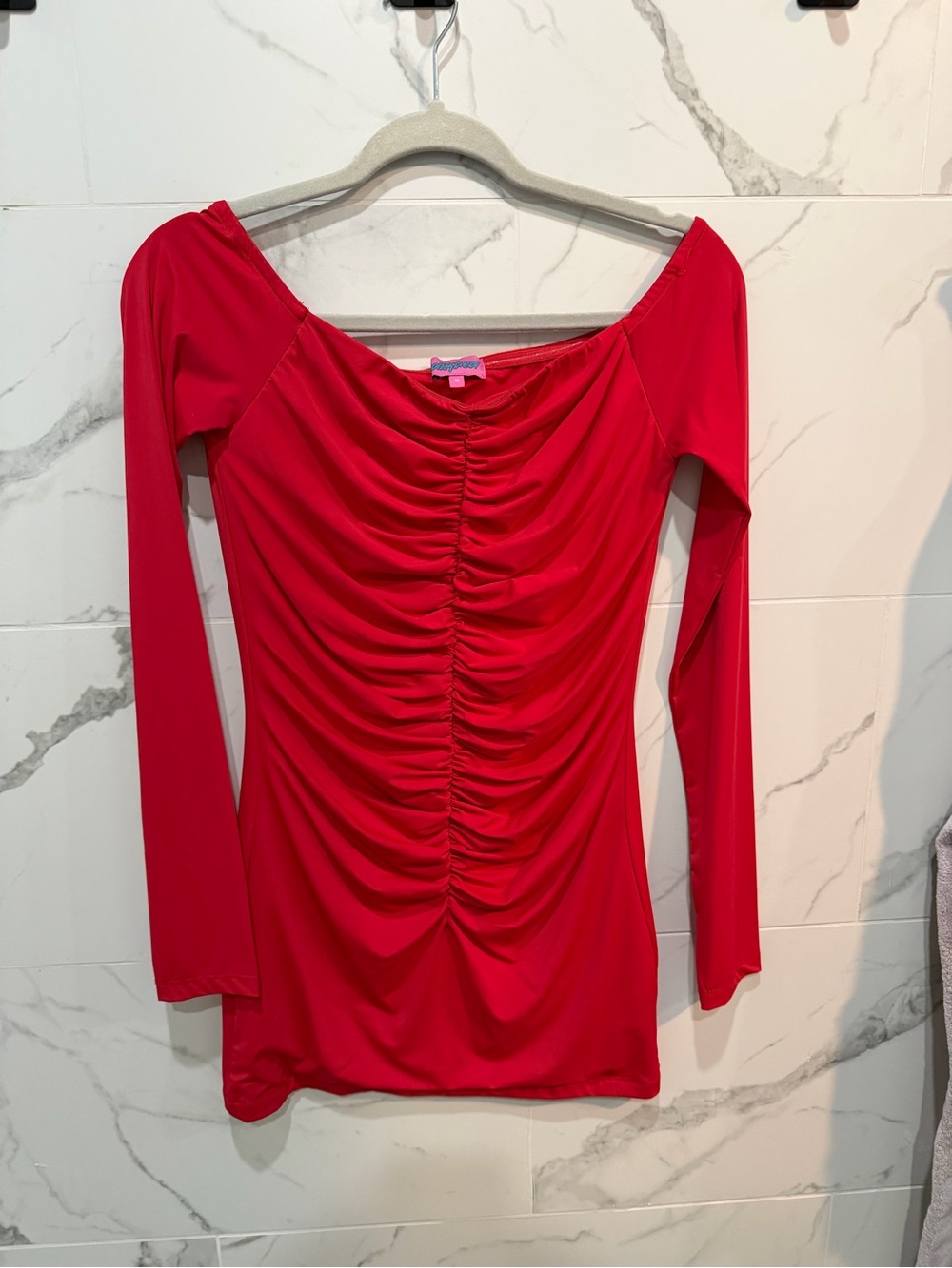 Edikted Bold Red Long Sleeve Ruched Front dress